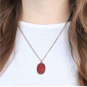 Southern Grace Red Oval Crystal Pendant Necklace with Antiqued Chain